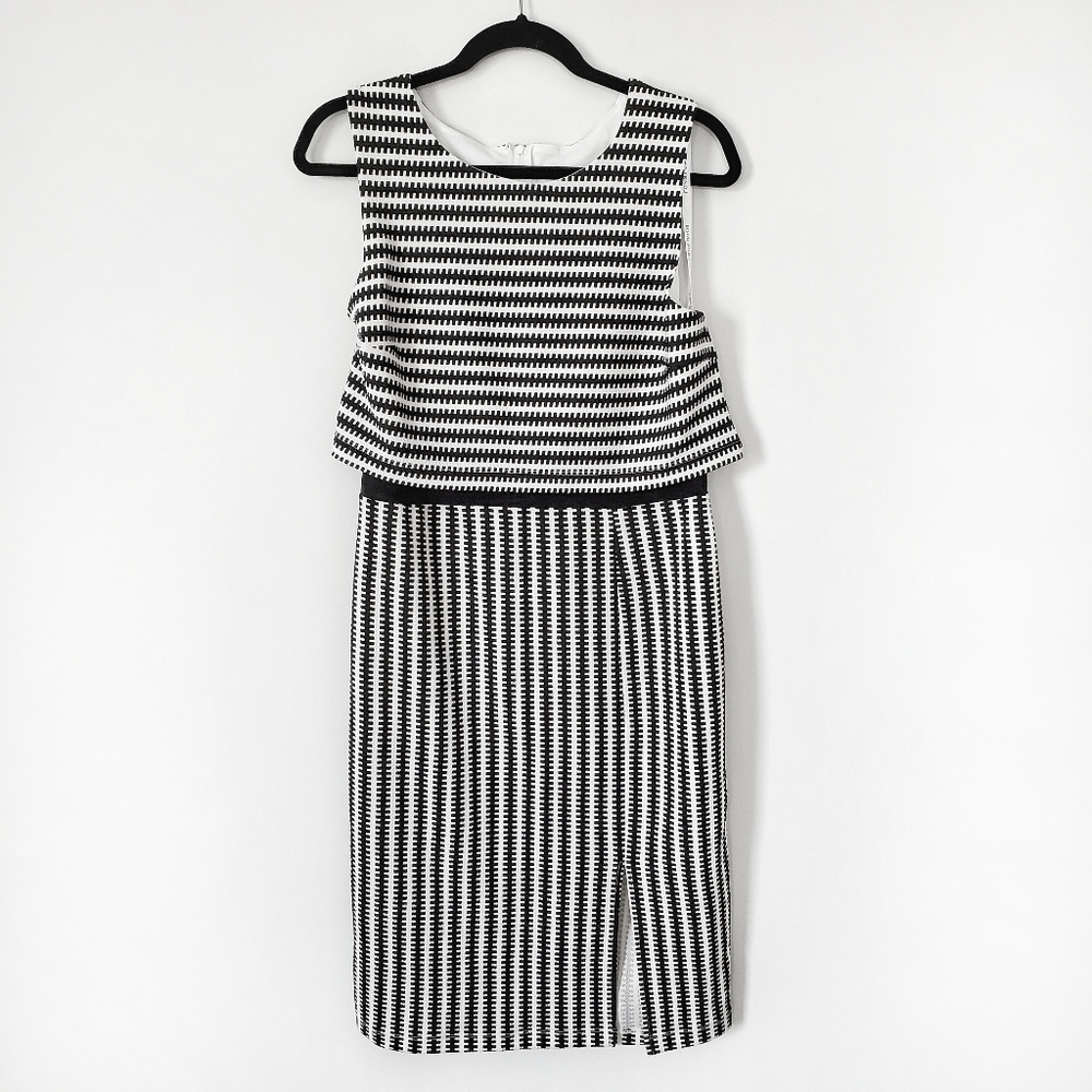 Bisou Bisou Michele Bohbot Black White Peplum Dress